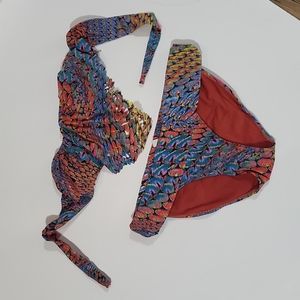 PILYQ Blue Orange Cutout Underwire Bandeau Tie Bikini Top & Bottom